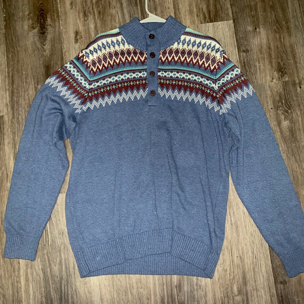 IZOD Holiday Cardigan Sweater Blue Christmas Pattern